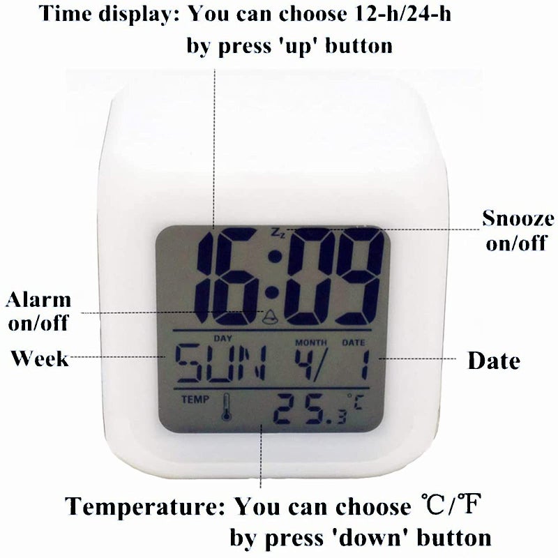 XUWU Hockey Ball Alarm Clock for Kids Boy Girl 7 LED Color Changing Wake Up Clock Home Decor Bedroom Digital with Temperature Display - Image 4